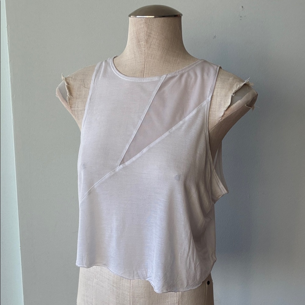 Sleeveless White Sheer Panel Crop Top